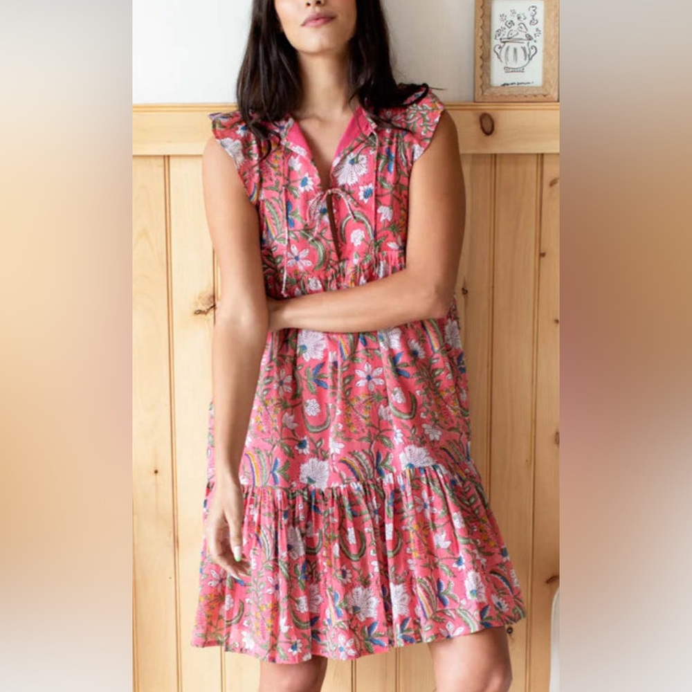 Emerson Fry India Collection Angel Midi Dress Chelsey Floral V-Neck Size M/L